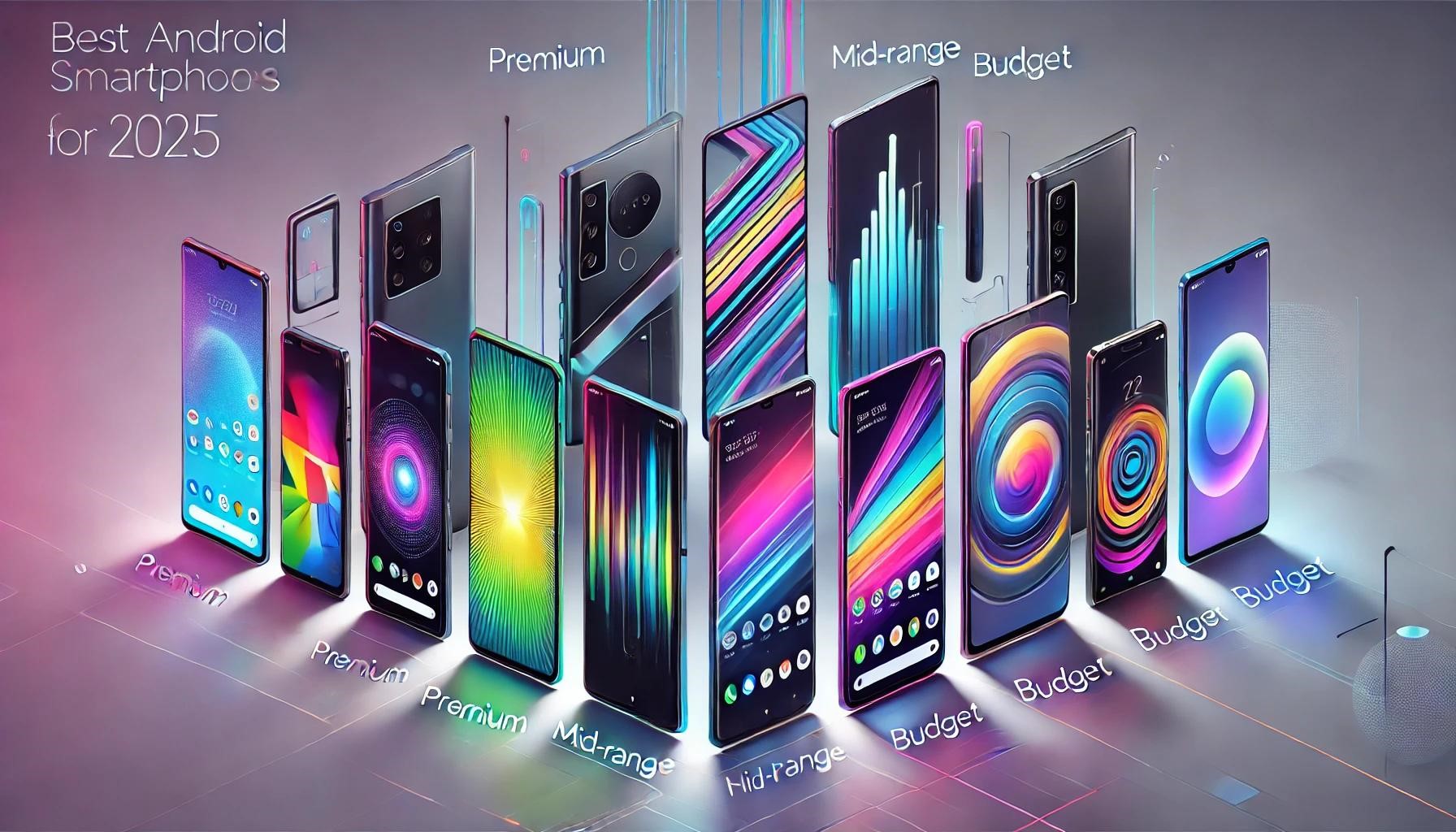 A lineup of the best Android smartphones for 2025, showcasing flagship, mid-range, and budget models