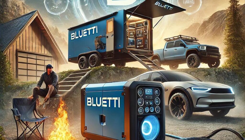 A Bluetti solar generator in an outdoor setting, providing clean energy.