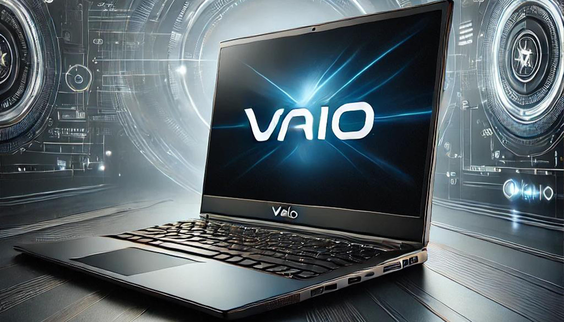 A sleek VAIO laptop on a desk, showcasing its premium design and power.